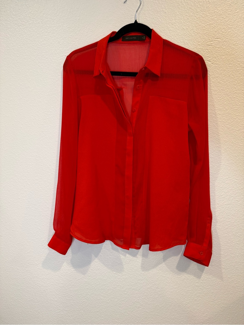 The Limited Bold Red Sheer Button-Down Blouse